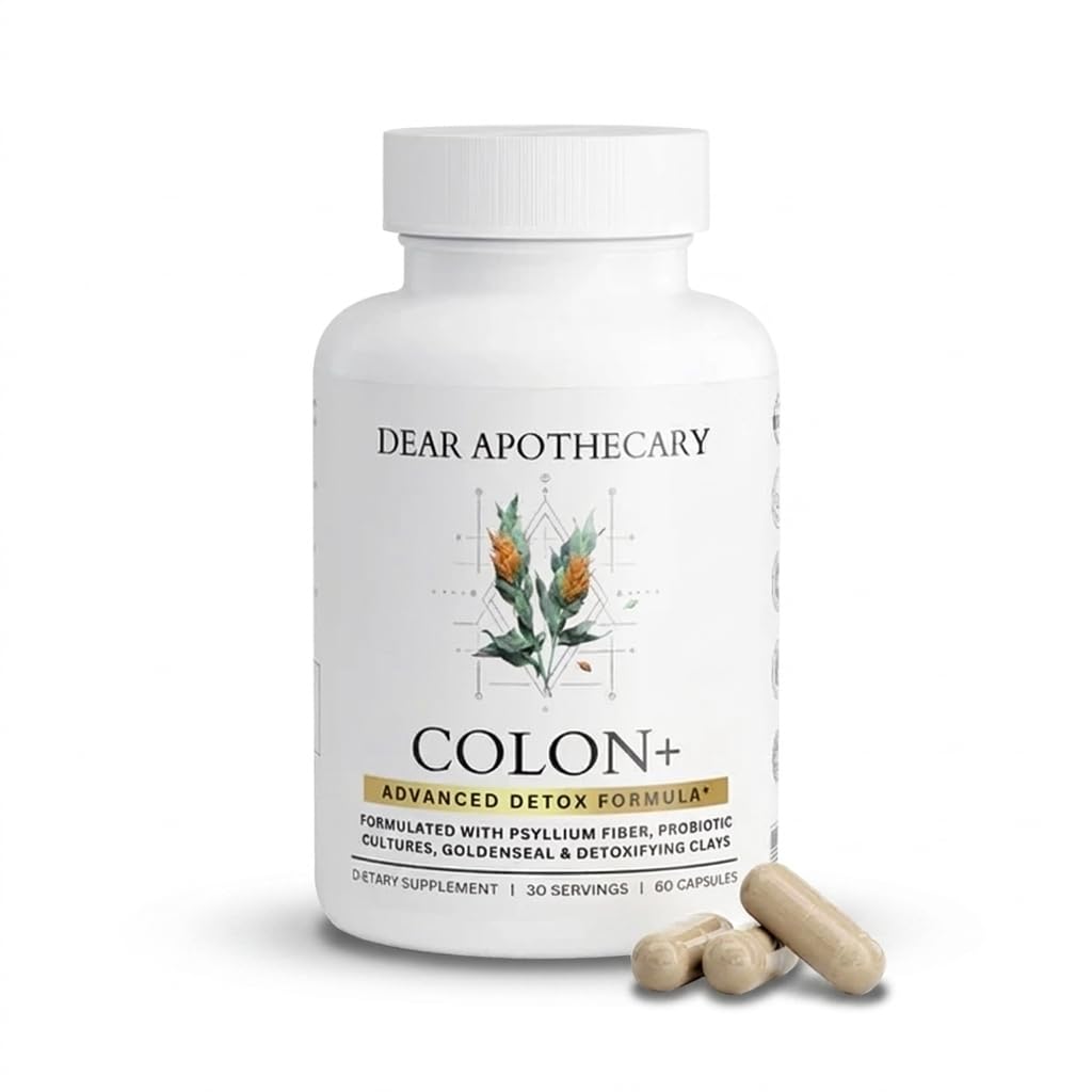 Dear Apothecary Colon+ Cleansing Supplement Psyllium Husk Fiber with Probiotics Aloe Vera - Gut Health Digestive Support for Constipation Bloating Relief - Vegan Herbal Intestinal Cleanse Capsule, 60 Count
