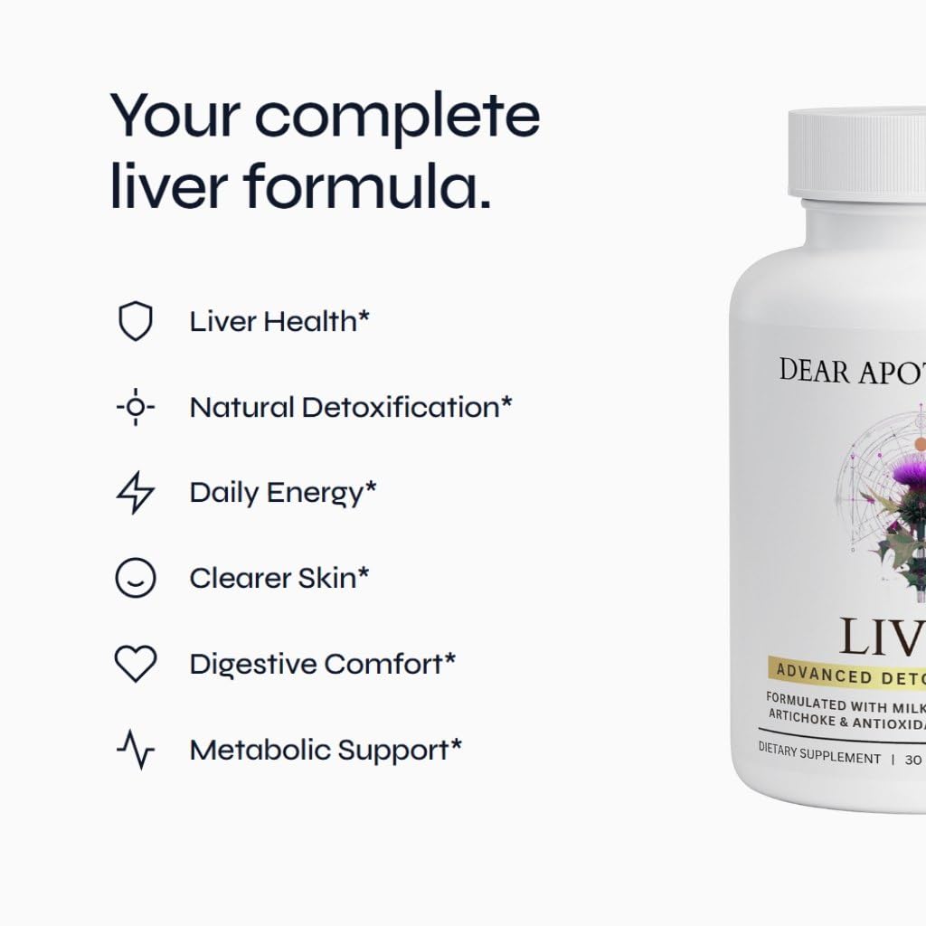 Dear Apothecary Liver Detox & Support Supplement with Milk Thistle 200mg Dandelion Root Artichoke - 22 Ingredient Liver Health Formula with Zinc Choline Turmeric Berberine - 60 Vegan Capsules