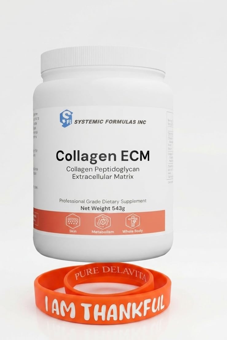 Pure DelaVita Systemic Formulas Collagen ECM Powder with Hyaluronic Acid, Bovine and Egg Collagen (543g)