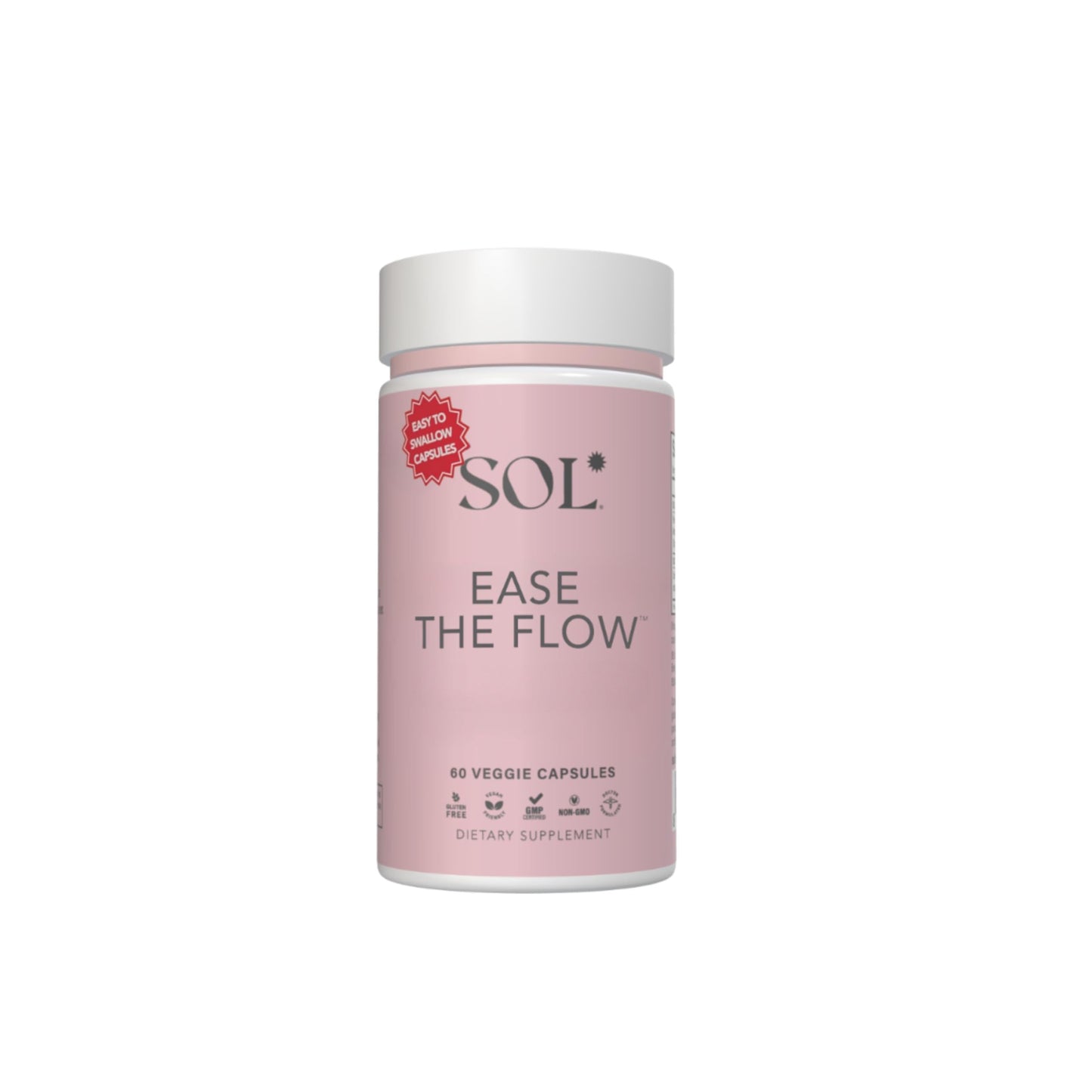 Sol Nutrition Ease the Flow PMS Support, Menstrual Relief, PMDD Supplements, Period Relief Products, Eases Bloating & Mood Swings, Vitamins B6 & B8, 60 Capsules