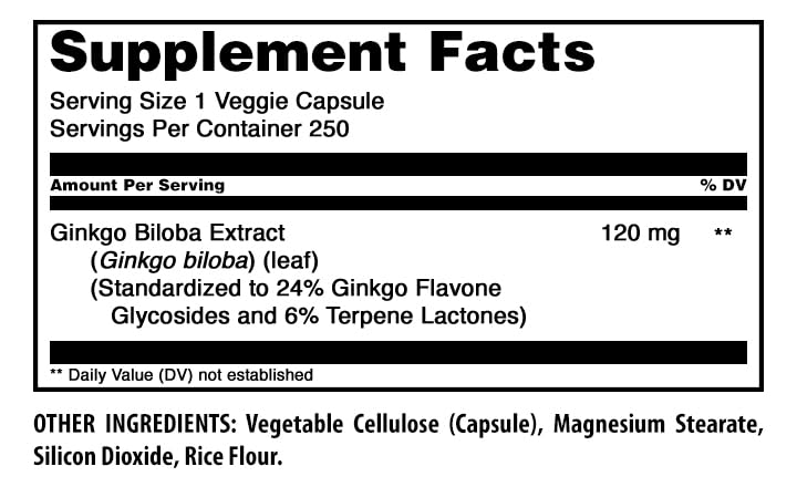 Amazing Nutrition Ginkgo Biloba 120 mg Capsules, 250 Count