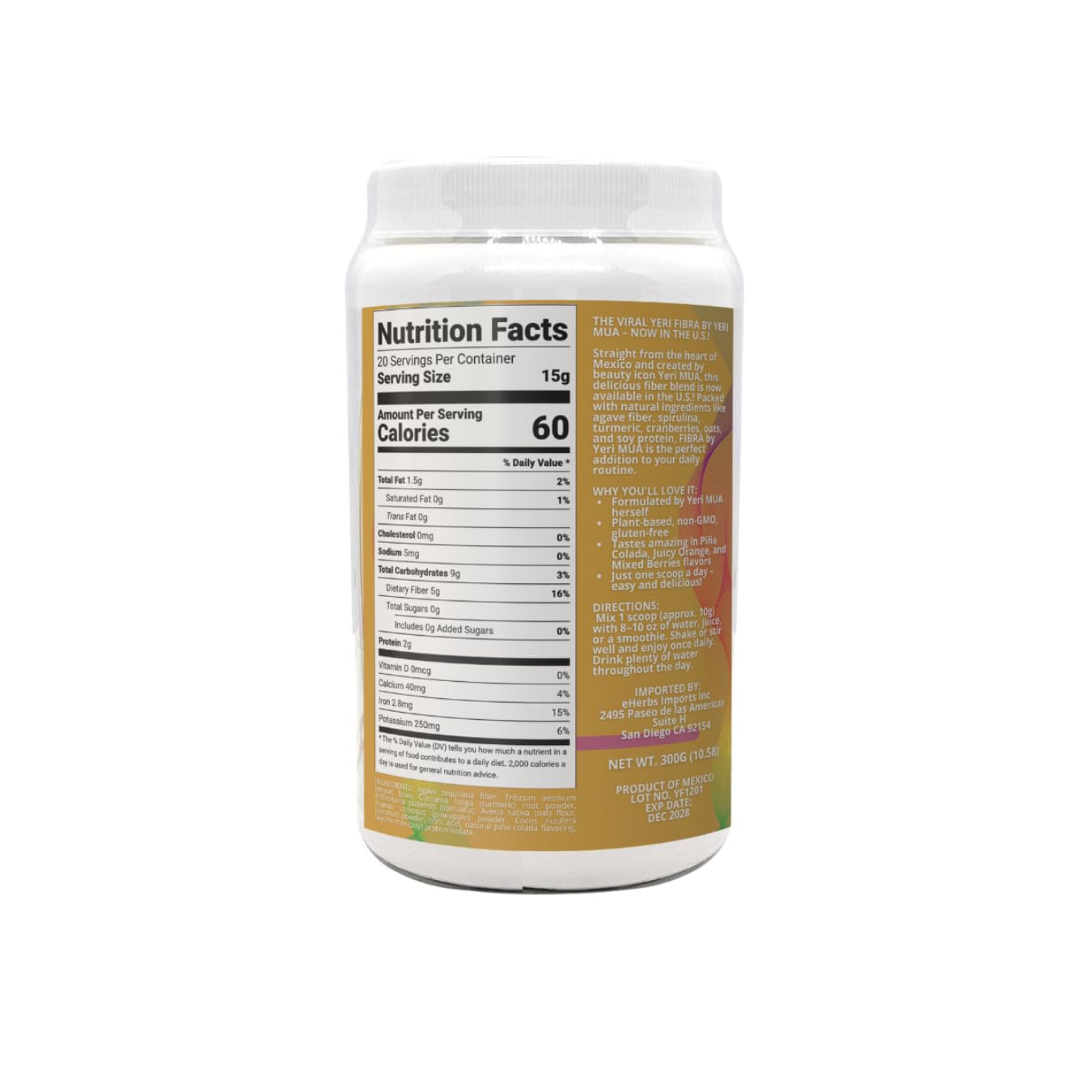 YERI FIBRA Piña Colada Daily Fiber Powder, 10 Servings