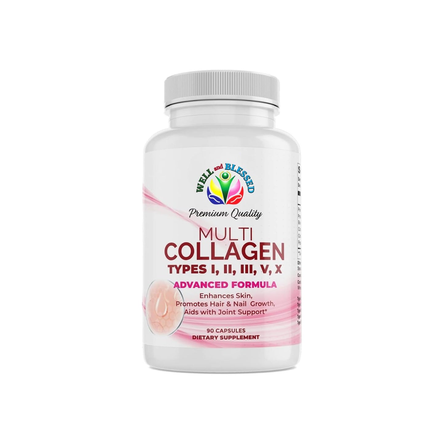 Well and Blessed Multi Premium Collagen Capsules for Women with Vitamin C & E, 90 Count