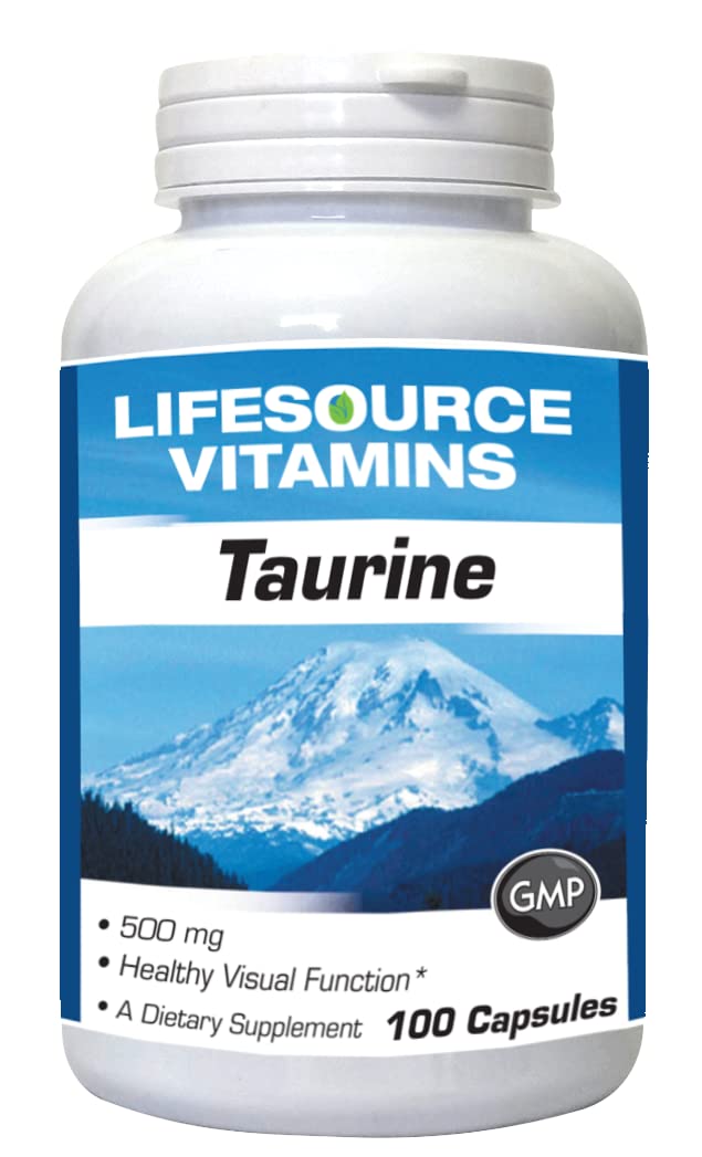 LifeSource Vitamins Taurine 500 mg Amino Acid for Nervous System Health 100 Capsules