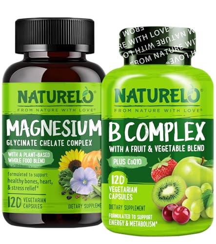 Naturelo Vitamin B Complex with Fruit & Vegetable Blend and Magnesium Glycinate Chelate Complex - 240 Capsules Bundle