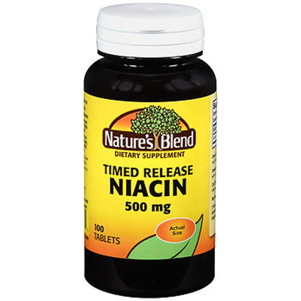 Nature's Blend Niacin Timed Release 500 mg Tablet, 100 Tablets