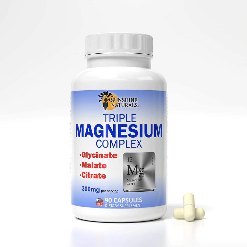 Sunshine Naturals Triple Magnesium Complex 300mg Dietary Supplement, 100 Capsules