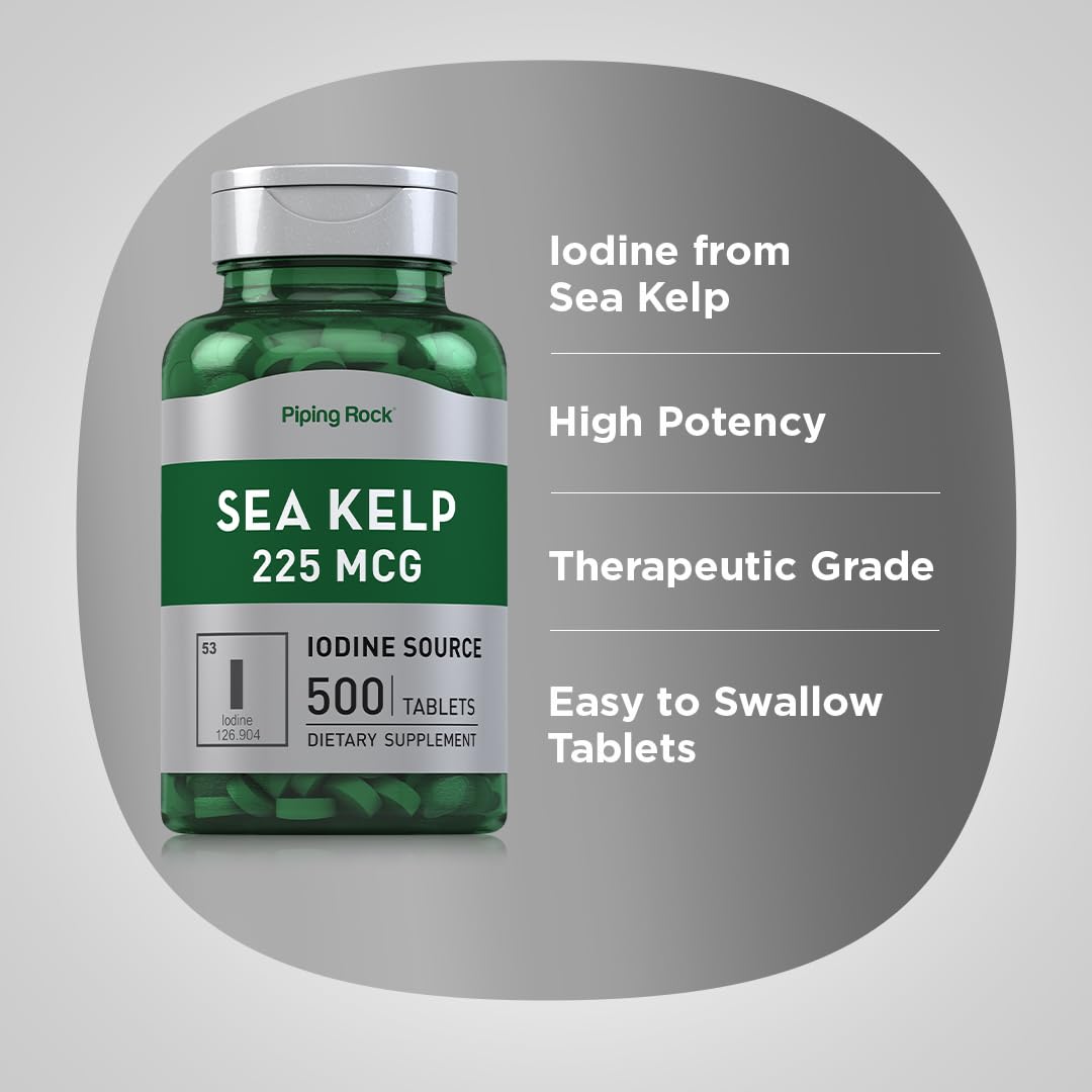 Piping Rock Sea Kelp Iodine Supplement 225 mcg 500 Tablets