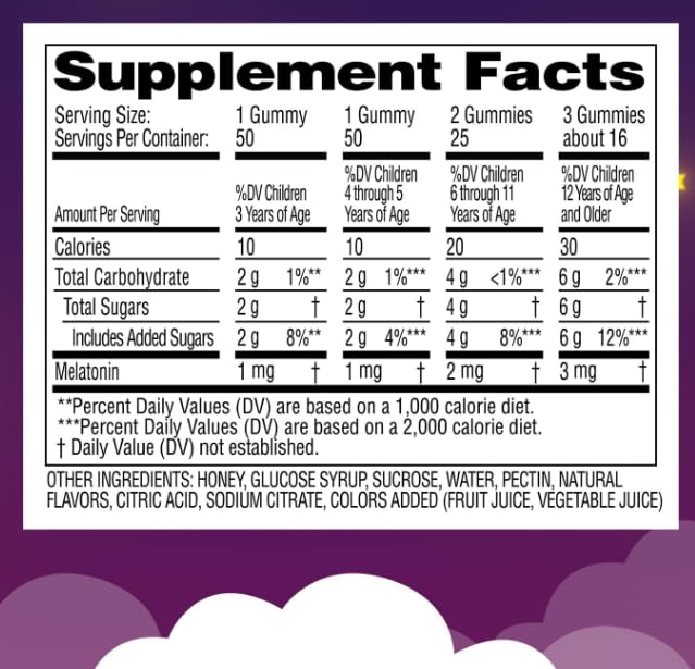 Zarbee's Kids 1mg Melatonin Gummy, Natural Berry Flavor, 50 Count