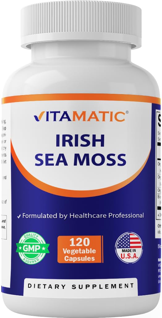 Vitamatic Irish Sea Moss Capsule 120 Vegetarian Capsules Made with Bladderwrack & Burdock Root - Seamoss Supplement for Thyroid, Energy & Immune Support