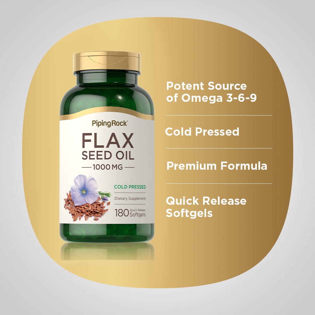 Piping Rock Flaxseed Oil 1000mg Softgel Capsules 180 Count