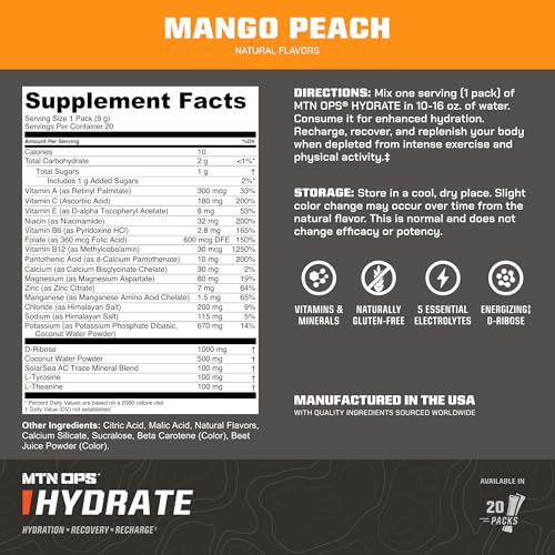 MTN OPS Hydrate Powder Mango Peach + Pineapple Bundle, 12 Servings