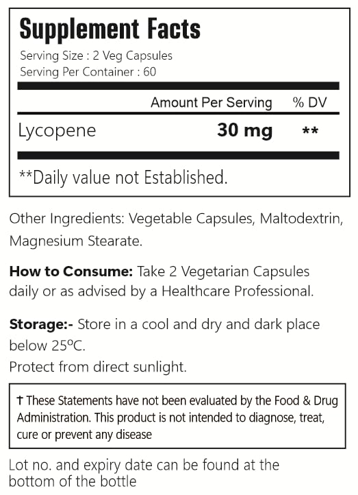 VitaCosmoX Lycopene Supplement 30mg Capsules, 120 Count
