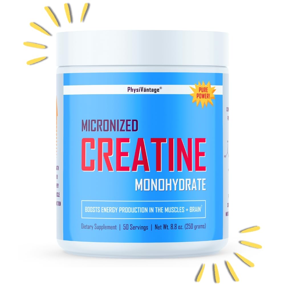 PhysiVantage Creatine Monohydrate – Pure Micronized 5g Dose Powder, 8.8 oz