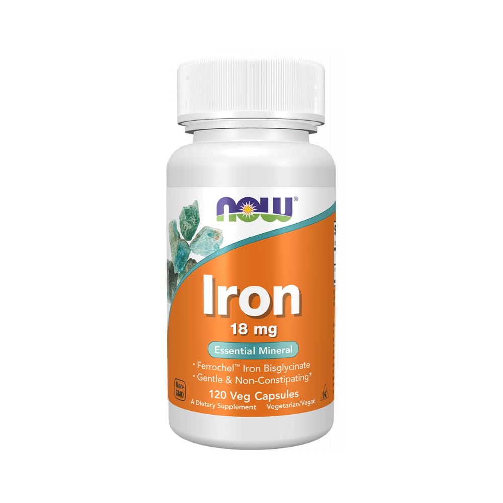 NOW Foods Iron 18 mg Essential Mineral Capsules, 120 Count