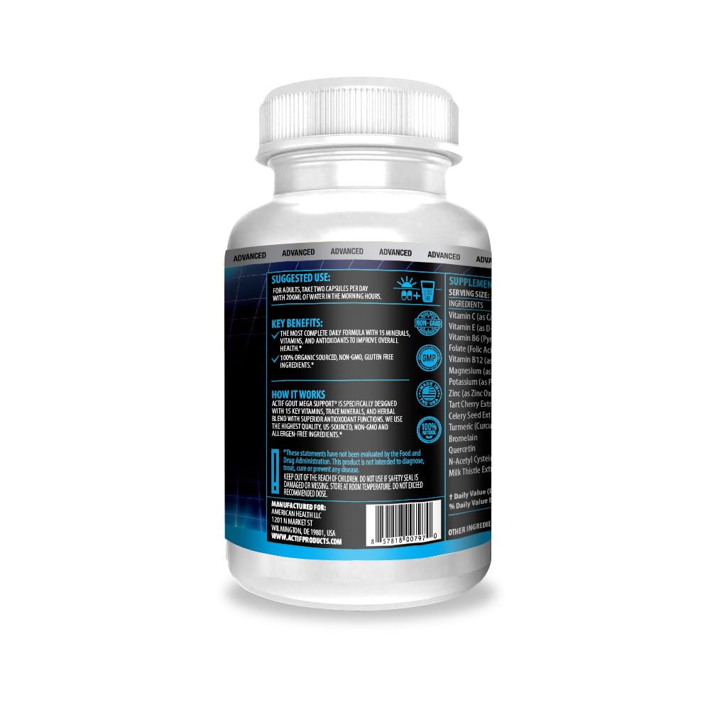ACTIF Gout Mega Support with 15 Advanced Factors, 60 Capsules