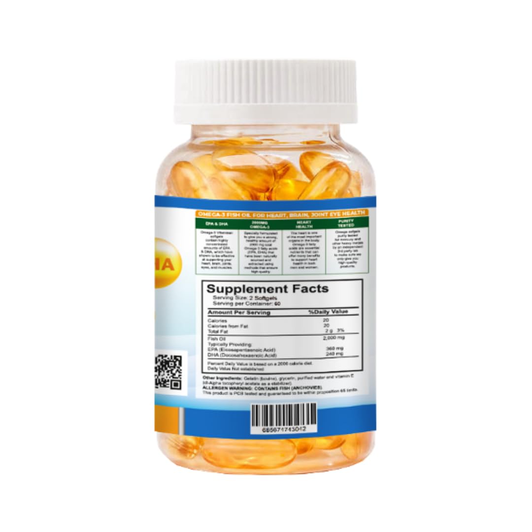 VITAMISAN Organic Omega-3 Ultra Pure Fish Oil Concentrate, EPA & DHA Triple Strength, Burpless Softgels, 120 Count