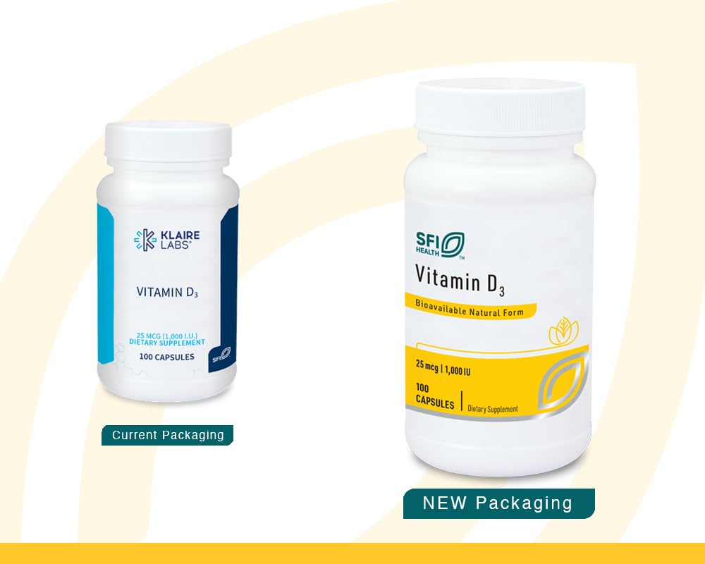 SFI Health Vitamin D3 1000 IU High Potency 25 mcg Hypoallergenic Bone & Immune Support, 100 Capsules