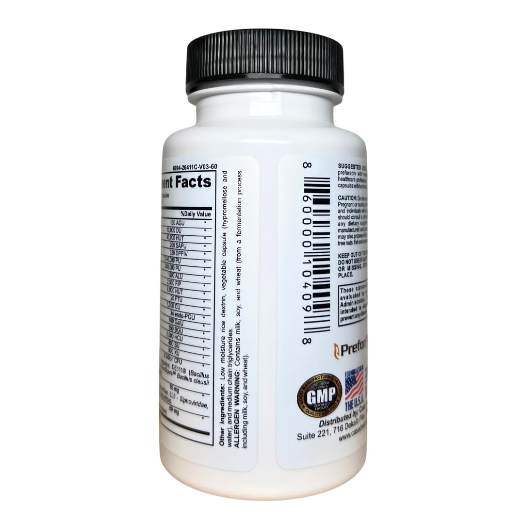 Casa de Sante FODMAP Digestive Enzymes with Probiotics Prebiotics & Postbiotics - GLP-1 Support | Low FODMAP Gut Friendly 4-in-1 | 18 Enzymes + 6 Billion CFU | MD PhD Developed Capsules 60