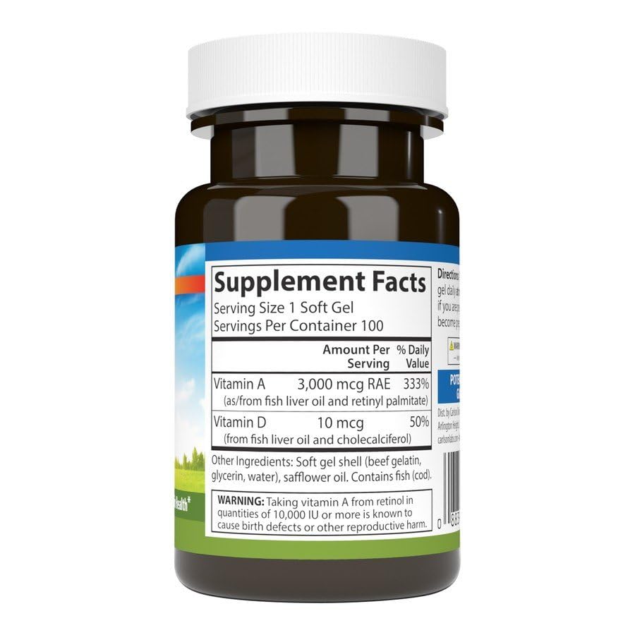 Carlson Vitamin A and D Softgels, 100 Softgels