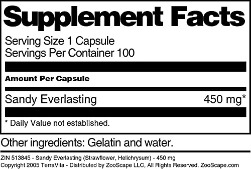 Terravita Sandy Everlasting (Strawflower, Helichrysum) - 450 mg, 100 Capsules