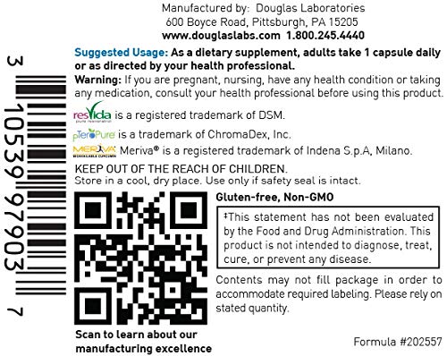 Douglas Laboratories Methylated Resveratrol Plus with Curcumin and Vitamin D for Cardiometabolic and Cellular Health Capsules, 30 Capsules