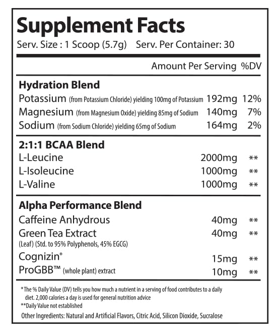 Alpha Supps Amino NRG+ BCAA Amino Energy Recovery Powder, Hydration Electrolyte Blend, Focus Blend, 6 oz