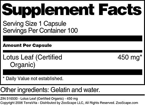 Terravita Lotus Leaf (Certified Organic) - 450 mg Capsules 300 Count