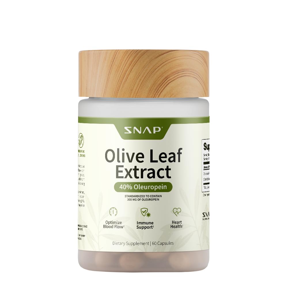Snap Supplements Olive Leaf Extract with Oleuropein Capsules, 60 Count