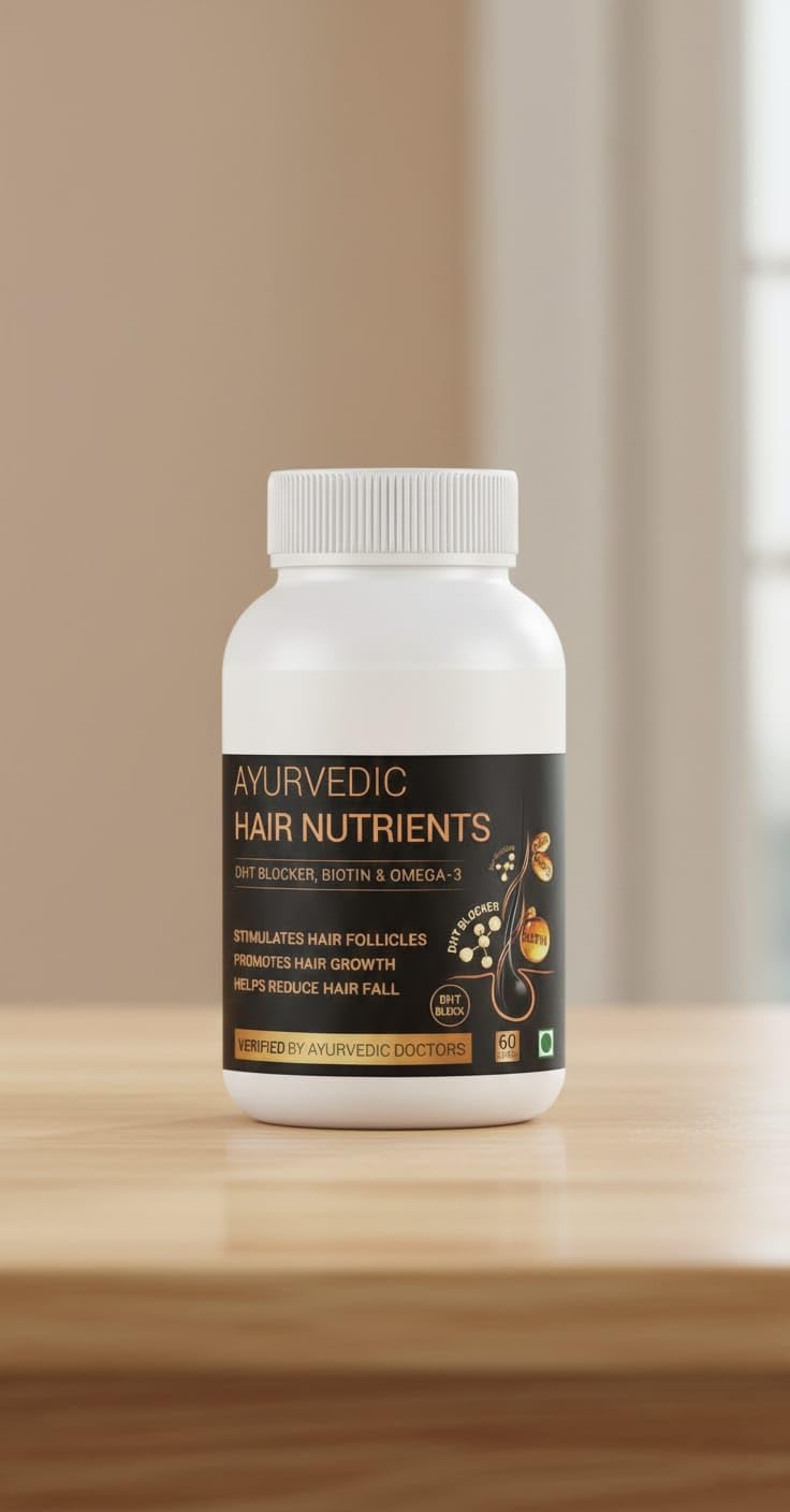 Generic DHT Blocker Ayurvedic Hair Nutrients Vitamins - Plant Based Gluten Free | Biotin, Omega-3 & Flaxseeds | 100% Veg, 60 Capsules