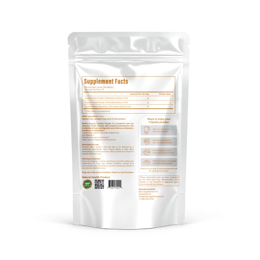 BASIL SUPPLEMENTS Triphala Powder 8 Ounce