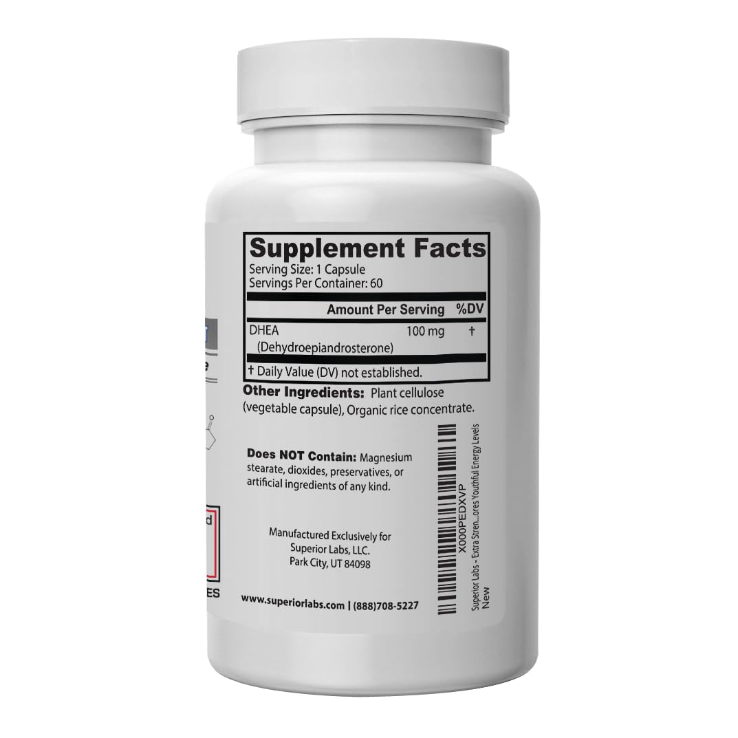 Superior Labs Extra Strength Natural DHEA 100 mg Capsule, 60 Capsules
