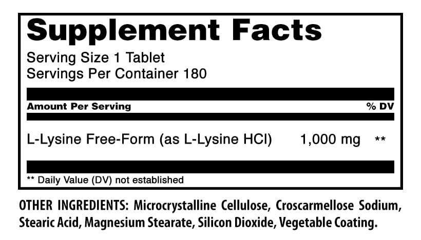 Amazing Nutrition L-Lysine 1000 Mg Amino Acid Supplement Tablets, 180 Count