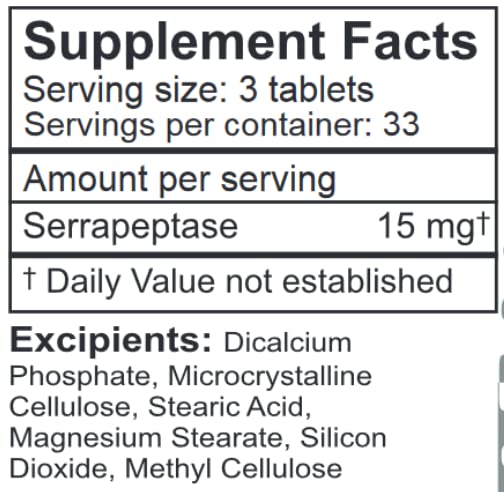 LifeLink Cardiopeptase (Serrapeptase) 5 mg Enteric Coated Tablets, 100 Count