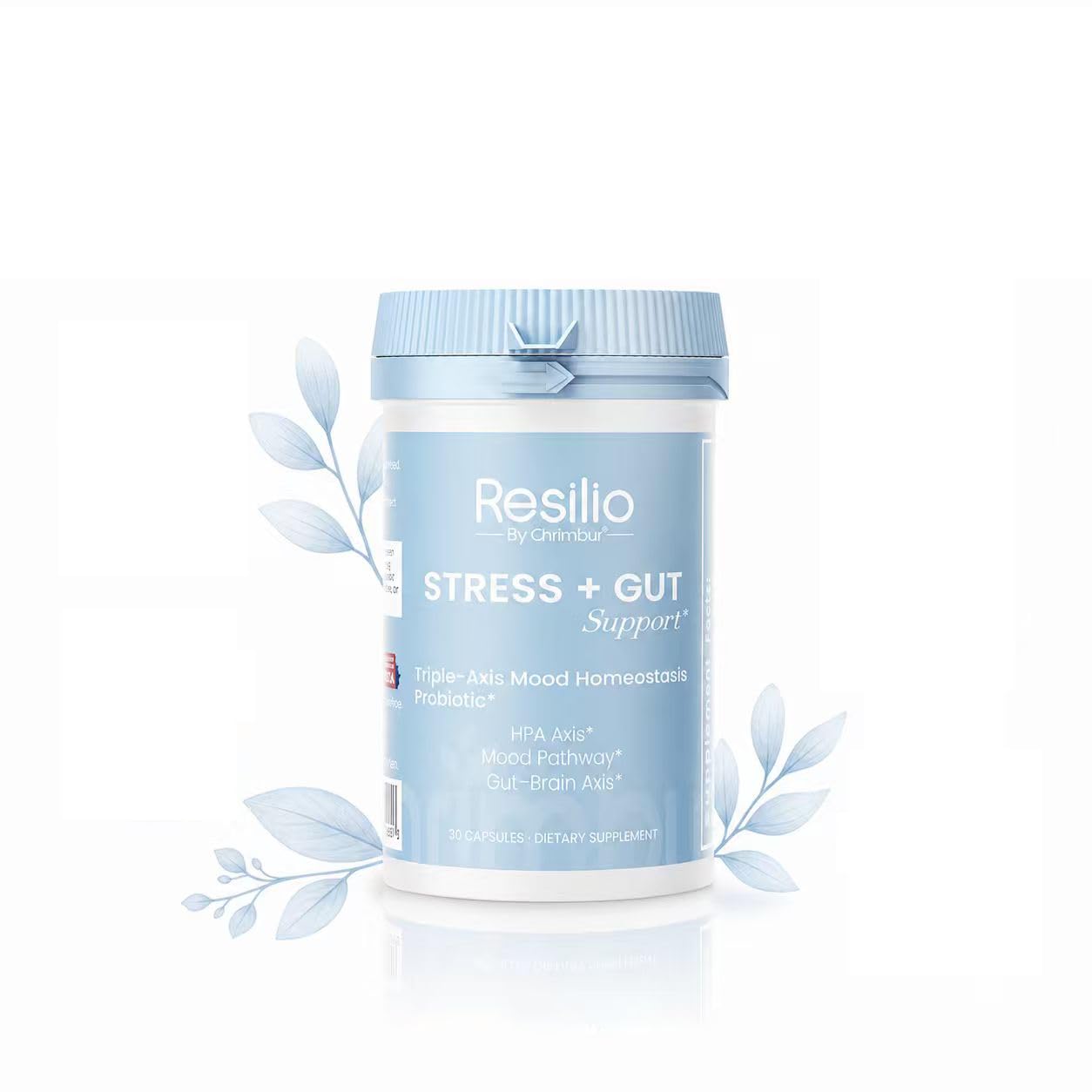 CHRIMBUR Resilio Stress+Gut Support Mood & Stress Probiotic for Women & Men Brain-Gut Axis Formula 30 Capsules