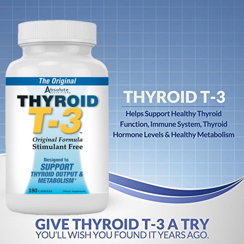 Absolute Nutrition Thyroid T-3 Radical Metabolic Booster, Energy & Focus Unflavored Thyroid Support Formula Capsules, 180 Capsules