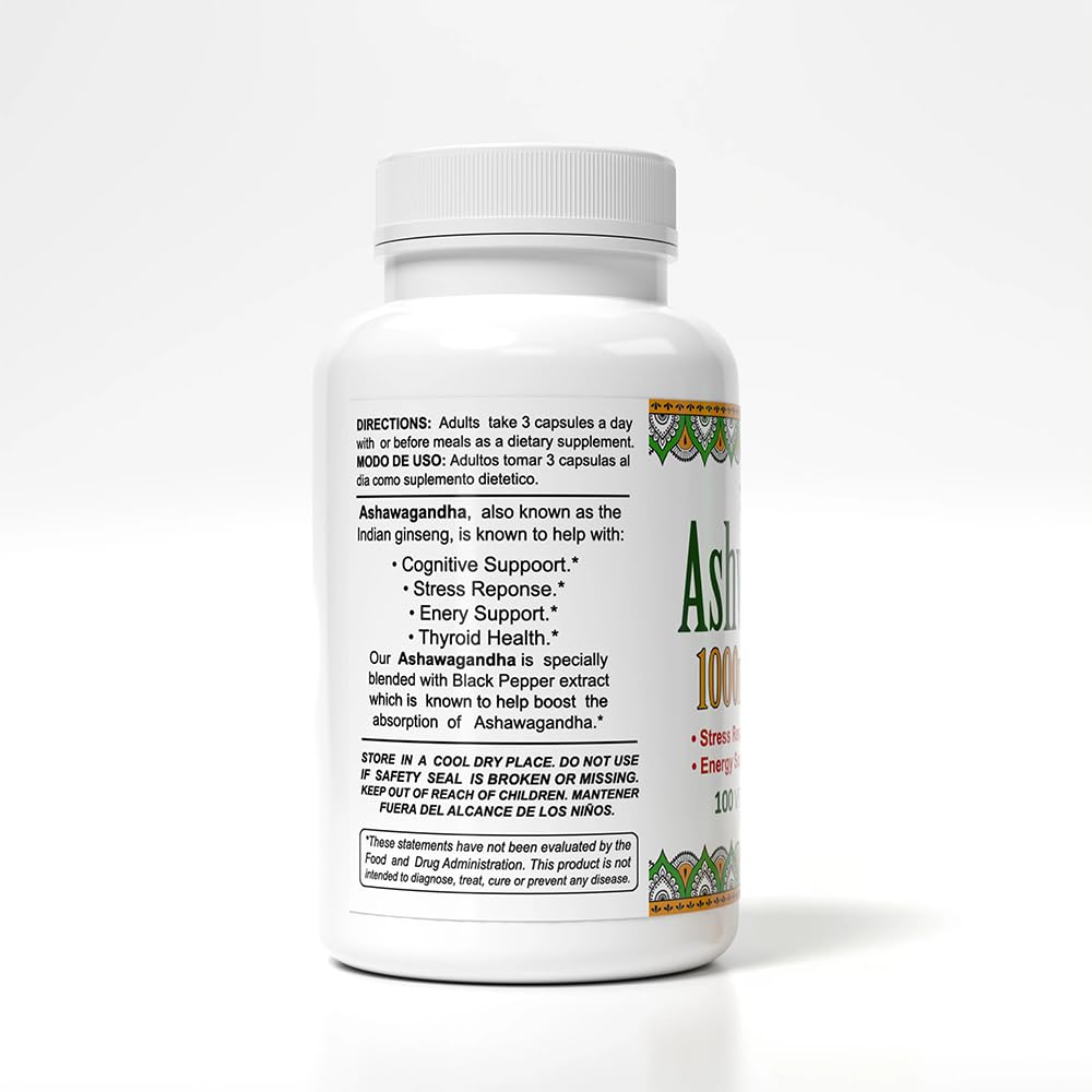 Sunshine Naturals Ashwagandha 1000mg & Black Pepper Dietary Supplement 500 Capsules
