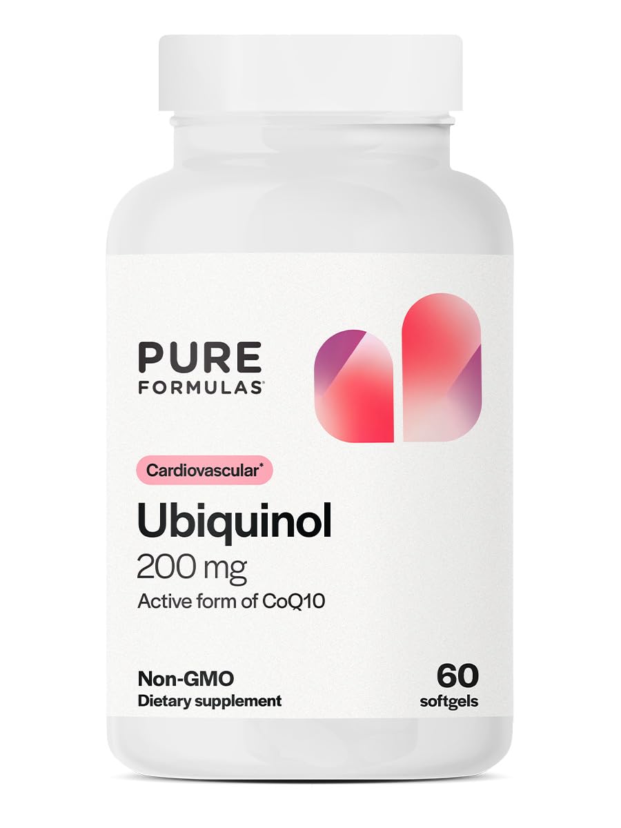 PureFormulas Ubiquinol 200mg for Heart Health & Cellular Energy, Active CoQ10 Form, Enhanced Absorption with MCT Oil, Non-GMO & Gluten-Free, 60 Softgels