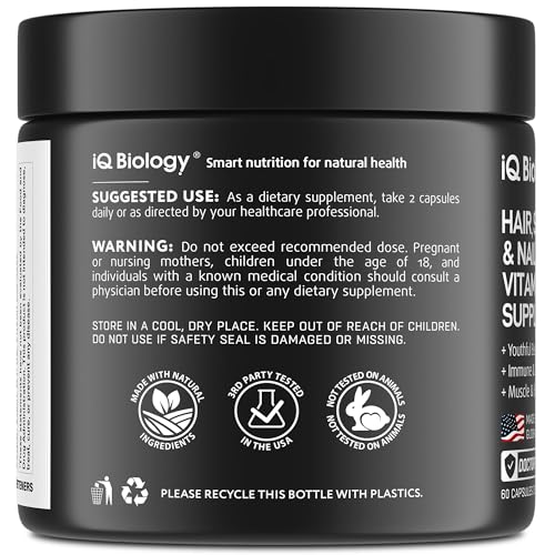 IQ BIOLOGY Biotin Bundle for Hair Growth with Collagen & Keratin for Hair Loss & Thinning Hair - Hair Skin and Nails Vitamins for Women & Men - Healthy Regrowth, Skin Glow & Nail Repair, 180 Capsules