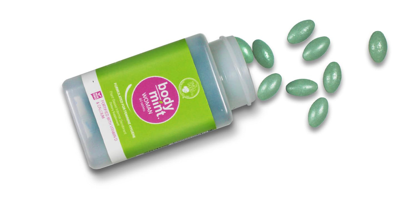 Body Mint Chlorophyll Deodorizing Supplement for Full Body Feminine Hygiene & Freshness, Aluminum-Free Plant-Based Internal Deodorant, All-Day Protection & Odor Control, 50 Tablets