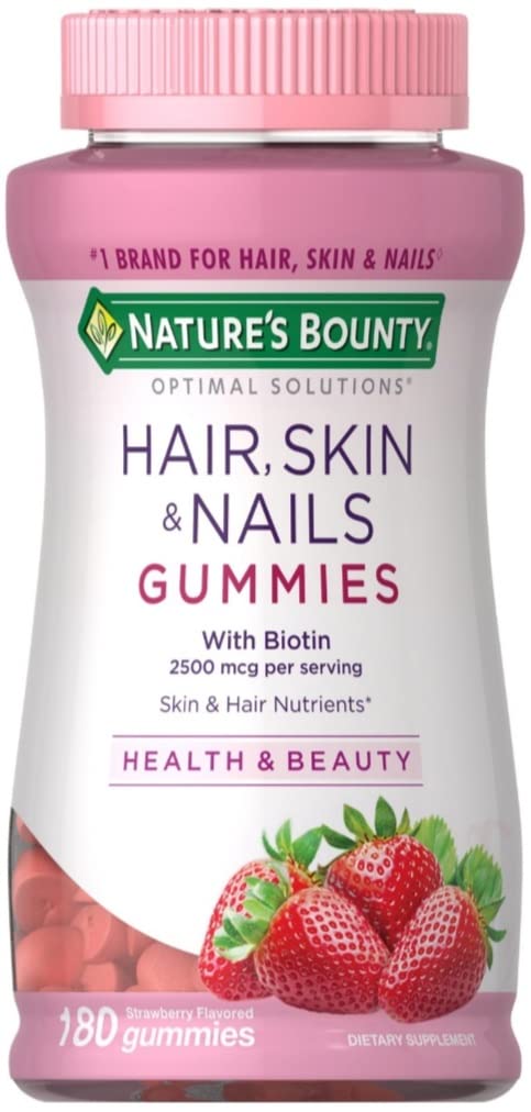 Nature's Bounty Optimal Solutions, Hair, Skin & Nails Gummies with Biotin 2500 mcg per serving, 180 Count