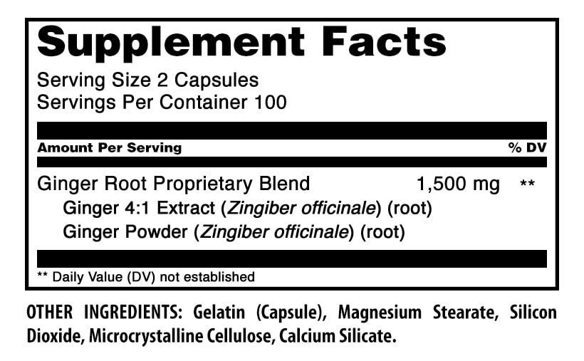 Amazing Nutrition Ginger Root 4:1 Supplement Capsules 200 Count