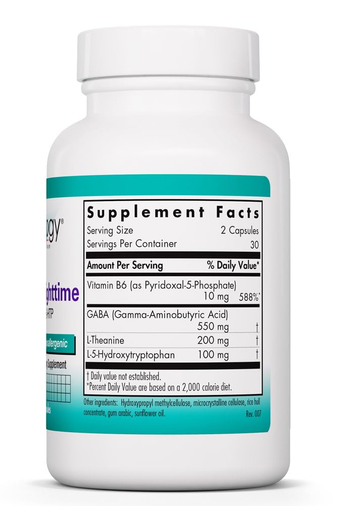 Allergy Research Group ZenMind Nighttime 550 mg GABA & 200 mg L-Theanine Supports Relaxation & Melatonin Production Nighttime Calm Formula Vegetarian Capsules 60 Count
