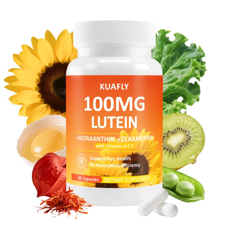 KUAFLY Lutein and Zeaxanthin with Astaxanthin Eye Vitamins 50mg Capsules, 60 Count