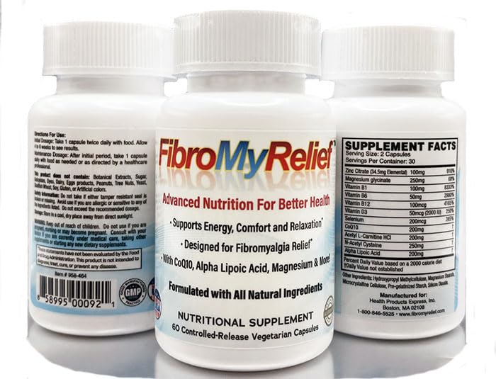 FibroMyRelief Natural Supplement with CoQ10, Alpha Lipoic Acid, Magnesium, B Complex, and More Capsule 60 Count