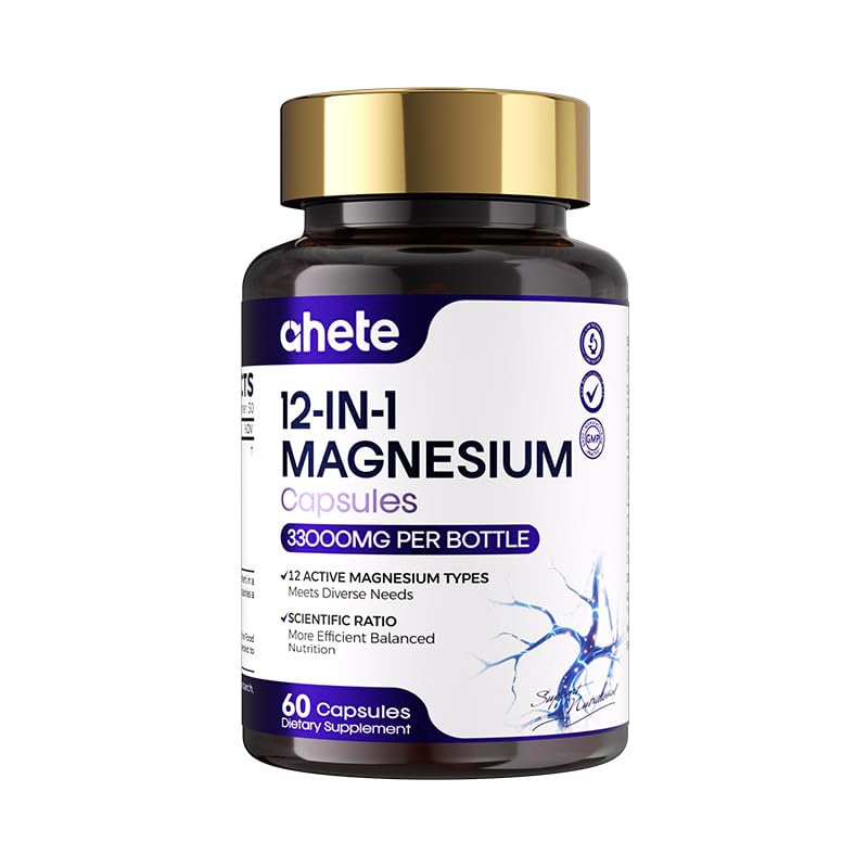 Ahete Magnesium Complex Capsules 1100mg Full-Spectrum Magnesium Blend – Citrate, Glycinate, Malate, Taurate & More – Supports Muscle Relaxation, Nervous System, Heart & Bone Health, 60 Capsules