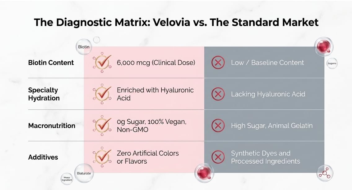 Velovia Hair Strength Gummies – Biotin + Zinc + Vitamins C & E – Sugar Free – 60 Gummies