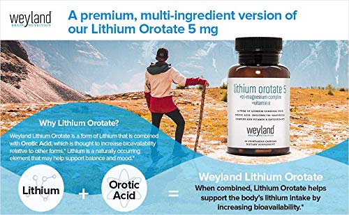 Weyland Brain Nutrition Lithium Orotate 5mg + Tri-Magnesium Threonate, Taurinate, Malate + Glycine + Vitamin E, 60 Capsules