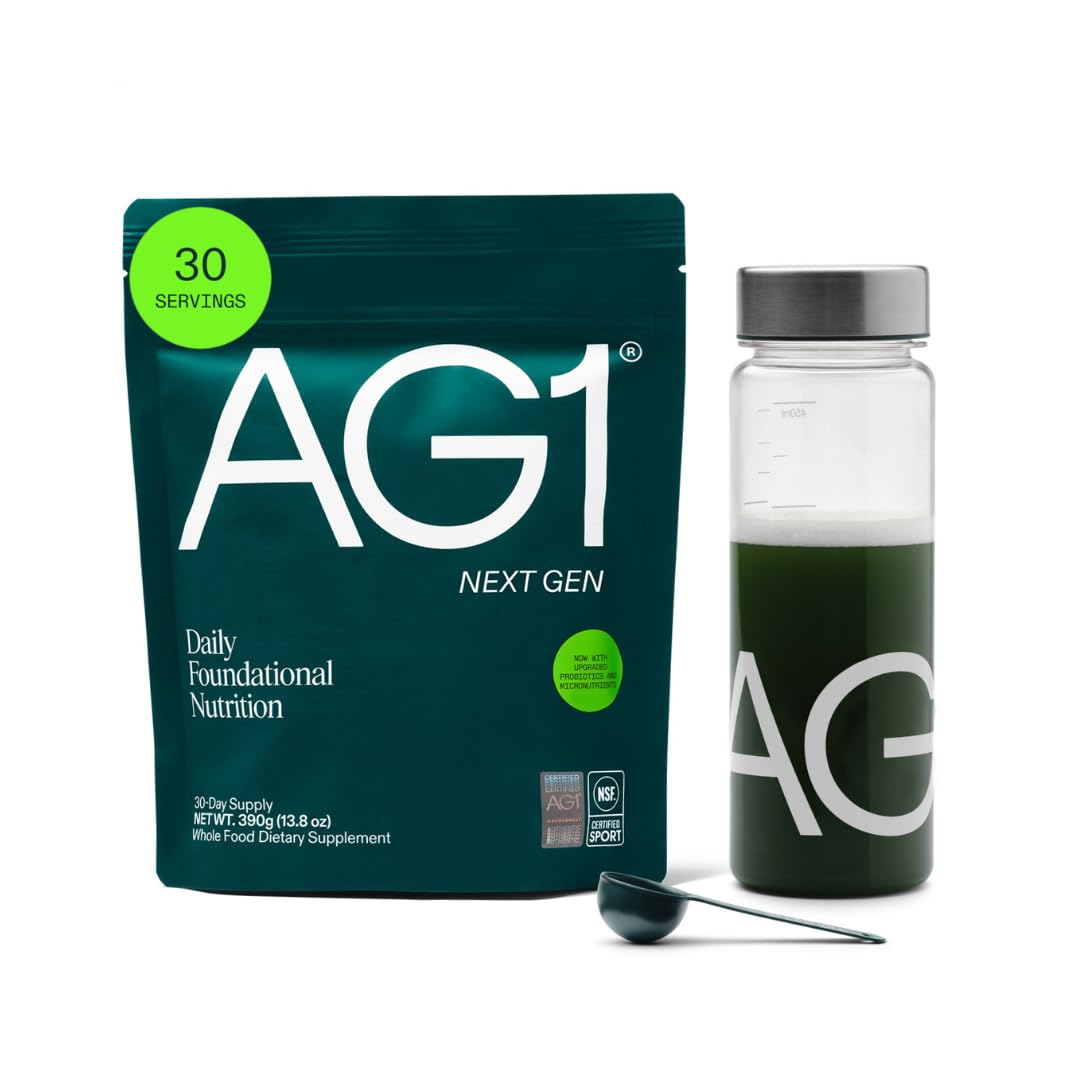 AG1 Next Gen Greens Powder Bundle with Shaker & Scoop Superfood Supplement, 13.8 Ounce
