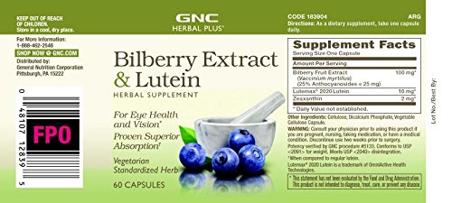 GNC Herbal Plus Bilberry Extract and Lutein Supplement, 120 Capsules